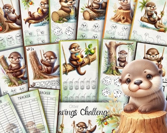 Cute Otter Savings Challenge A6 Printable Budget Game Cash Envelope Tracker for Kids Pocket Money or Low Income Summer Instant Download PDF
