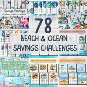BIG Sea Savings Challenges Bundle con 78 sfide, sfide del raccoglitore di bilancio, sfida digitale, metodo busta stampabile, riempimento di contanti
