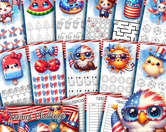 4th of July Savings Challenge Kawaii Printable A6 Cash Envelope Tracker Cute USA Budget Insert Digital Patriotic Money Challenge PDF