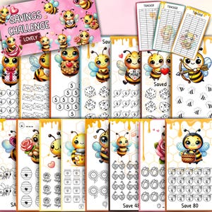 Love Savings Challenges, Kawaii Bee Challenges Bundle for A6 Binder, Valentine&#39;s Day Budgeting, PDF File, Digital Download, Envelope Methode