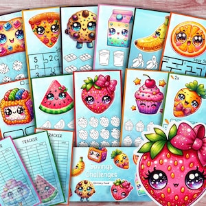Glittery Kawaii Food Savings Challenge Printable A6 Budget Game Cute Cash Envelope Tracker PDF Instant Download Money Saving Planner