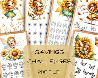 Cute Sunflower Fairy Savings Challenges, Budget Binder Challenge, Savings Challenges, digital Challenge, Printable,Autumn Savings Challenges