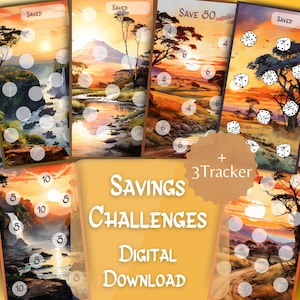 Safari Savings Challenges, Sunset Challenges Bundle for A6 Binder, Beautiful Landscape Budget, PDF File, Digital Download, Envelope Methode
