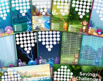 Rolig Bubble Shooter Sparutmaning A6 Utskrivbar Sparspårare Budgetspel Pengar Sparutmaning PDF Rolig Kontantkuvert Metodinlägg