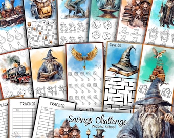 Wizard School Savings Challenge A6 Printable Budget Game PDF Magical Money Tracker Insert for Cash Stuffing Budget Binder Envelope Challenge