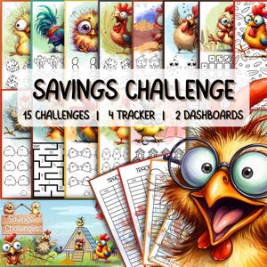 Funny Chicken Savings Challenges, Farm Vibe Budget Binder Challenge, schattig kippenbegrotingsblad, digitale uitdaging, afdrukbare pdf, low budget