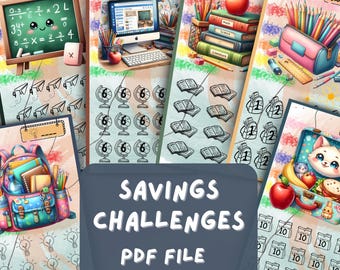 Lindos desafíos de ahorro para la educación, método de sobres A6, archivo PDF, linda descarga digital, paquete de presupuesto para la vuelta al cole