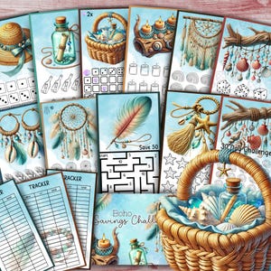 Boho Spar-Challenge A6 Druckbar Budget Spiel Bargeld Umschlag Tracker Sommer Minimalistisch Ästhetik Geringes Einkommen Freundlich Sofort Download PDF