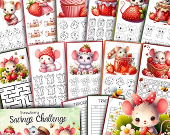 Strawberry Mice Savings Challenge A6 Printable Budget Binder Insert Cute Digital Cash Stuffing Tracker Summer Cottagecore Money Challenge