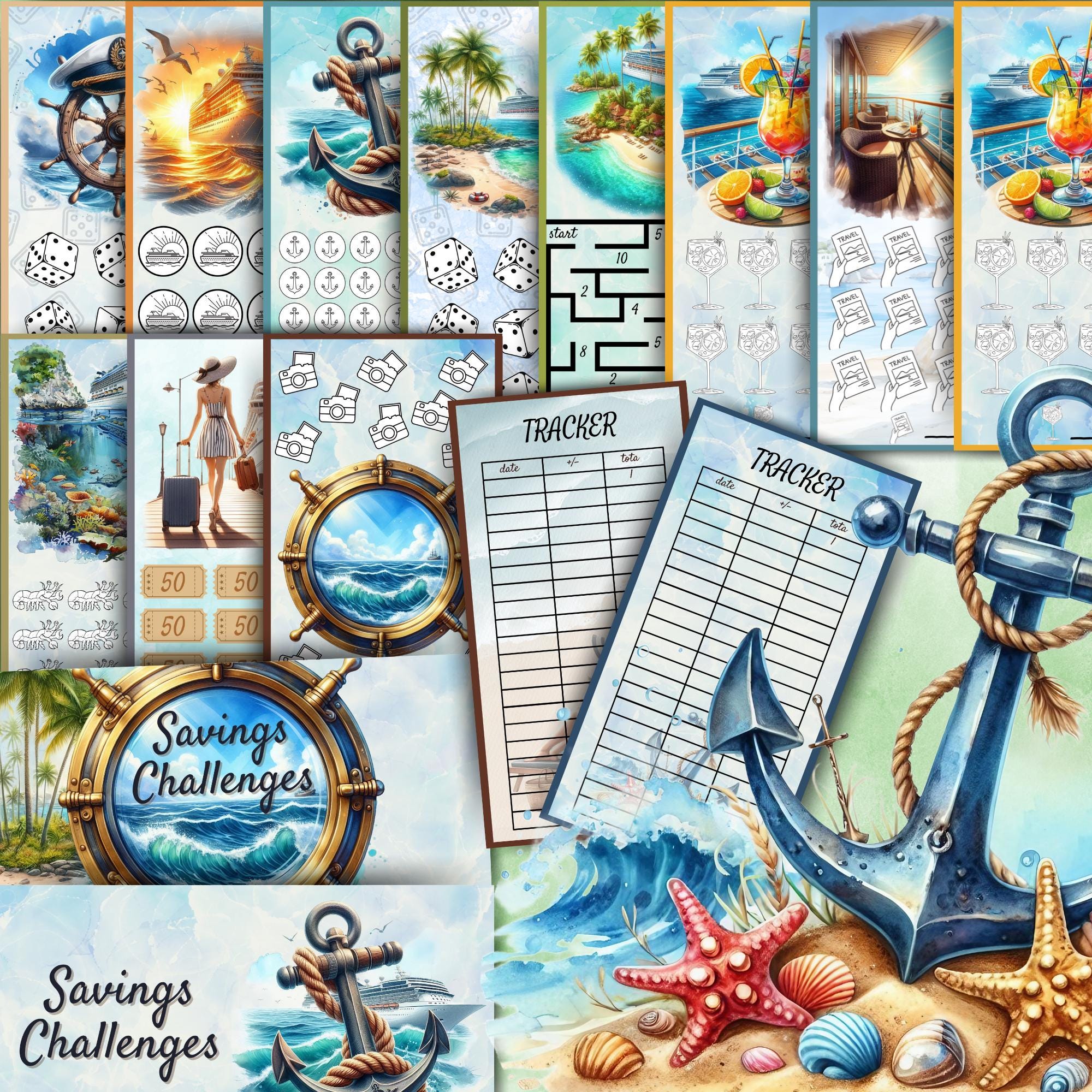 Desafíos de ahorro para vacaciones, paquete de desafío de carpeta de presupuesto para cruceros, ahorros para personas con bajos ingresos, desafío digital imprimible en formato PDF, fondos de emergencia para viajes