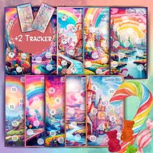 Candyland Savings Challenges, Sweet Tooth Challenges-bundel voor A6-map, liggend budget, pdf-bestand, digitale download, envelopmethode