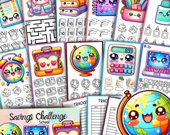 Kawaii School Supplies Savings Challenge A6 Digital Printable Budget Binder Insert Cute Cash Envelope Tracker Back to School Savings Bundle