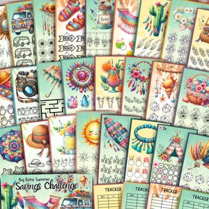 BIG Boho Spar-Challenge A6 Umschlag Bargeld Umschlag Spiel Urlaubskasse Budget Tracker Sommer Reise Ersparnisse PDF Sofort-Download