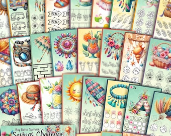 BIG Boho Savings Challenge A6 Envelope Printable Cash Envelope Game Vacation Fund Budget Tracker Summer Travel Savings PDF Instant Download