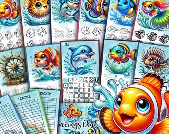 Cute Fish Savings Challenge A6 Printable Budget Game for Kids Pocket Money Tracker Cash Envelope Low Income Friendly Instant Download PDF