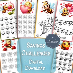 Bee Love Savings Challenges, Cute Love Challenges Bundle for A6 Binder, Winter Budget, PDF File, Digital Download, Envelope Methode