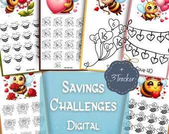 Bee Love Savings Challenges, Cute Love Challenges Bundle for A6 Binder, Winter Budget, PDF File, Digital Download, Envelope Methode
