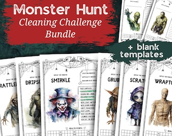 ADHD Cleaning Game Bundle Monster Chore Challenge PDF Creepy Task List Room-By-Room Cleaning Checklist Printable DND Style Cleaning Planner