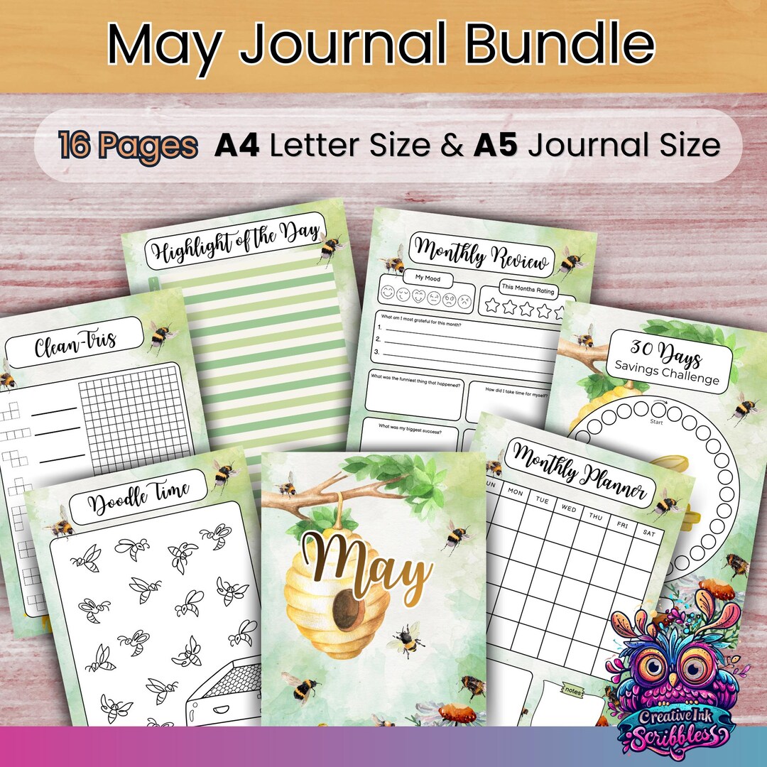 May Journal Bundle A4 & A5 Bee Bullet Journal Pages Spring Vibes ...