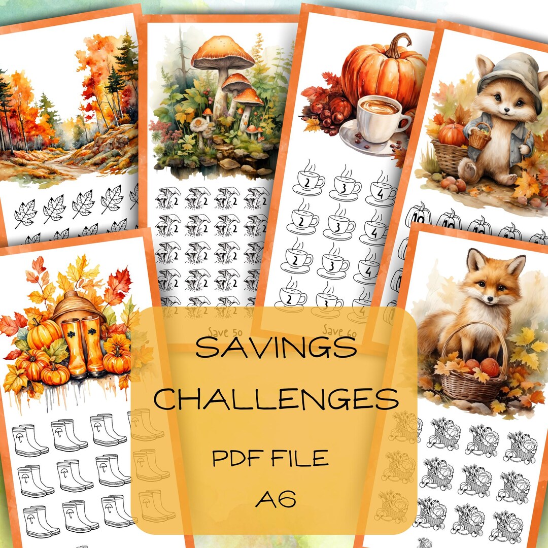 Cute & Cozy Fall Savings Challenges, Wildlife Mini Savings Challenges ...