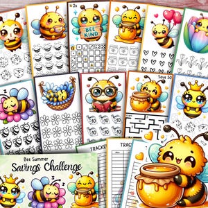 Summer Bee Savings Challenge A6 Printable Budget Binder Insert Cute Digital Cash Stuffing Tracker Sunny Honey Bee Themed Money Challenge