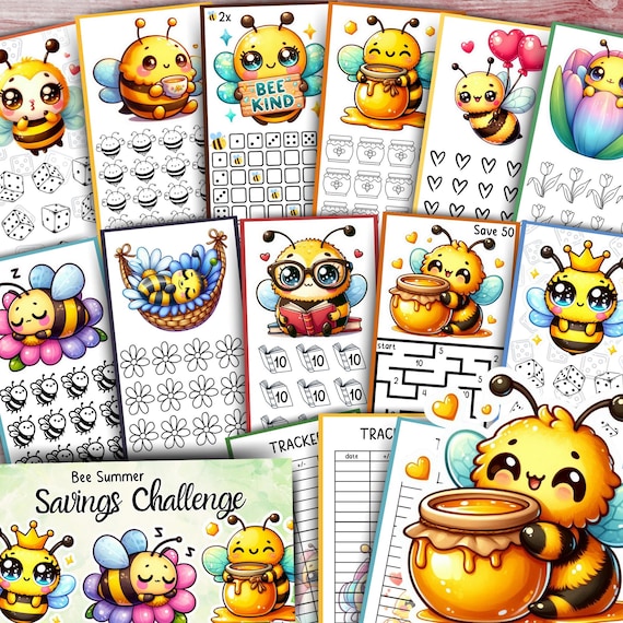 Summer Bee Savings Challenge A6 Printable Budget Binder Insert Cute Digital Cash Stuffing Tracker Sunny Honey Bee Themed Money Challenge