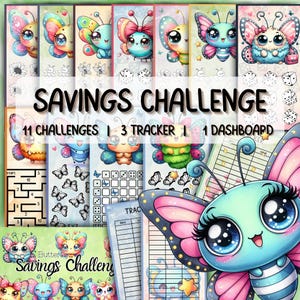 Schmetterlingseinsparungen Herausforderungen druckbare Kawaii Herausforderungen Bundle für A6 Binder Frühjahr Budgetierung PDF Datei Sofortiger Download Umschlag Methode