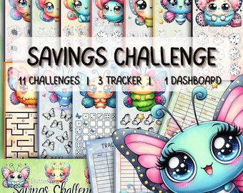 Butterfly Savings Challenges Printable Kawaii Challenges Bundle for A6 Binder Spring Budgeting PDF File Instant Download Envelope Methode