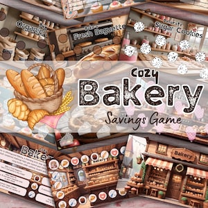 Sfida di risparmio personalizzabile per la panetteria Gioco di budget stampabile Cozy Money Tracker Piano di risparmio digitale istantaneo divertente Raccoglitore A6 Busta per contanti