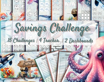 Ocean Savings Challenges, Under Water Budget Binder Challenge Bundle, Low Income Savings, digital Challenge, Printable PDF,  Sinking Funds