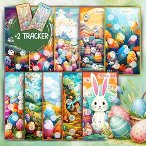 May include: A colourful Easter-themed game board featuring a bunny rabbit, eggs, and numbers. The game board is divided into 10 sections, each with a different design. The game board is ideal for children to learn about numbers and counting.