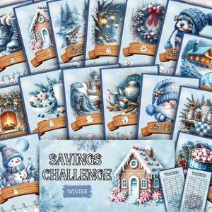 大きな美的冬の節約チャレンジ、A6バインダーの雪のチャレンジバンドル、予算編成、PDFファイル、デジタルダウンロード、封筒メソッド