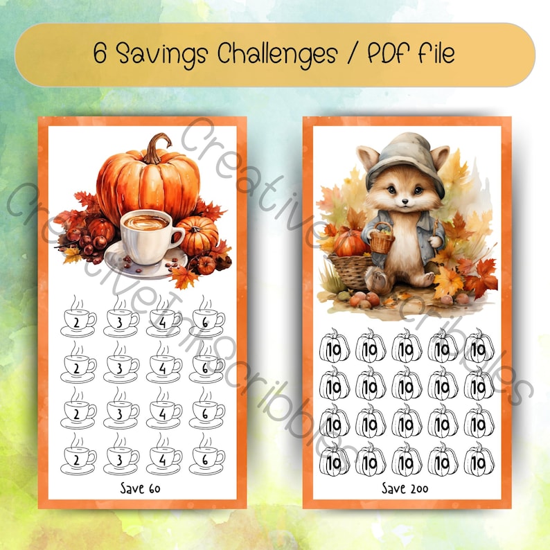 Cute & Cozy Fall Savings Challenges, Wildlife Mini Savings Challenges ...
