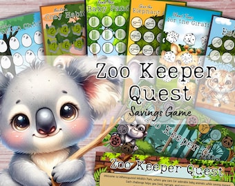 Zoo Keeper Savings Challenge Printable Budget Game Cute Baby Animal Tracker Customizable Fun Digital Savings Plan A6 Binder Cash Envelope