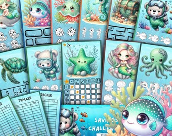 Ocean Life Savings Challenge for Kids A6 Kawaii Printable Pocket Money Tracker Cute Sea Animal Budget Game Instant Download Summer Budgeting