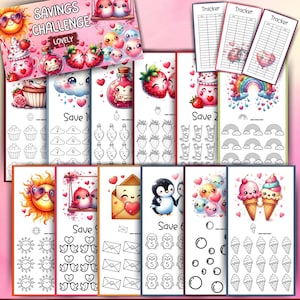 Lindos desafíos de ahorro, paquete de desafíos kawaii para carpeta A6, presupuesto para el día de San Valentín, archivo PDF, descarga digital, método de sobre