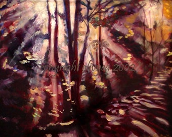 Original Oil Painting, Path through the Forest, Landscape of Pennsylvania Woods... 22 x 28", plus frame 31 x 37"