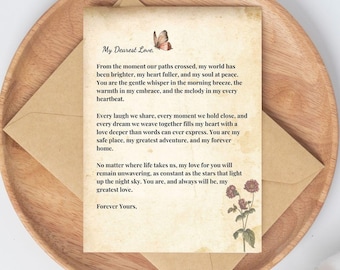 Printable Love Letter | Romantic Love Note | Personalized Love Letter PDF | Vintage & Minimalist Love Letter Digital Download