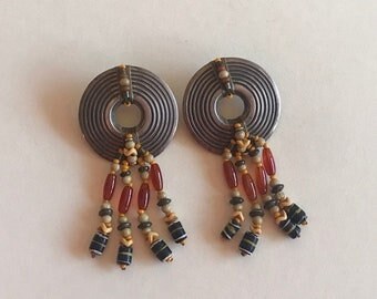 Vintage Beaded & Silver Earrings - Silver and Beaded Boho Earrings - Vintage Jewelry