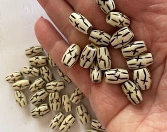 Carved Bone Beads - Bone Barrel Beads - Jewelry Supplies