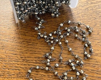 Pyrite Rosary Chain - Rosary Chain By-The-Foot - 3-3.5mm Pyrite Chain - jewelry Supply