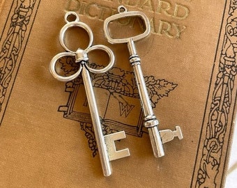 Pewter Key Pendants - Two Pewter Keys - Jewelry Supplies