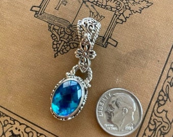 Blue Mystic Quartz Pendant - Bali Sterling Silver Gemstone Pendant - Jewelry making