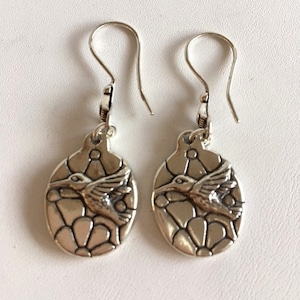 Silver Hummingbird Earrings - Sterling Silver Earrings - Silver Bird Earrings