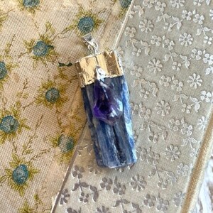 Kyanite Pendant With Amethyst - Blue Kyanite Gemstone Pendant - Jewelry Supplies