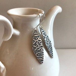 Textured Silver Drop Earrings - Sterling Silver Earrings - Silver Jewelry