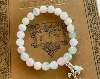 Morganite Aquamarine Beaded Bracelet - Pastel Gemstone Energy Stretch Bracelet - Pink and Blue Gemstone Bracelet