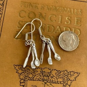 Mini Knife, Fork & Spoon Earrings - Silver Utensils Earrings - Sterling Silver Earrings
