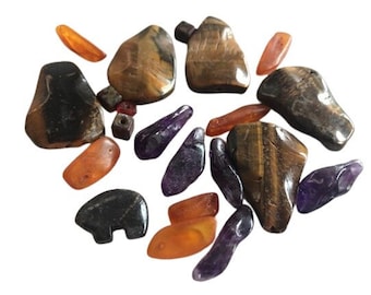 Loose Gemstone Bead Mix - Amber, Amethyst, Tiger Eye Beads - Beading Supplies