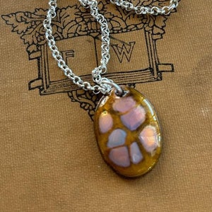 Emaille Oval Anhänger Halskette - Rosa, Blau, Gold Email & Silber Anhänger Halskette - Emaille Schmuck